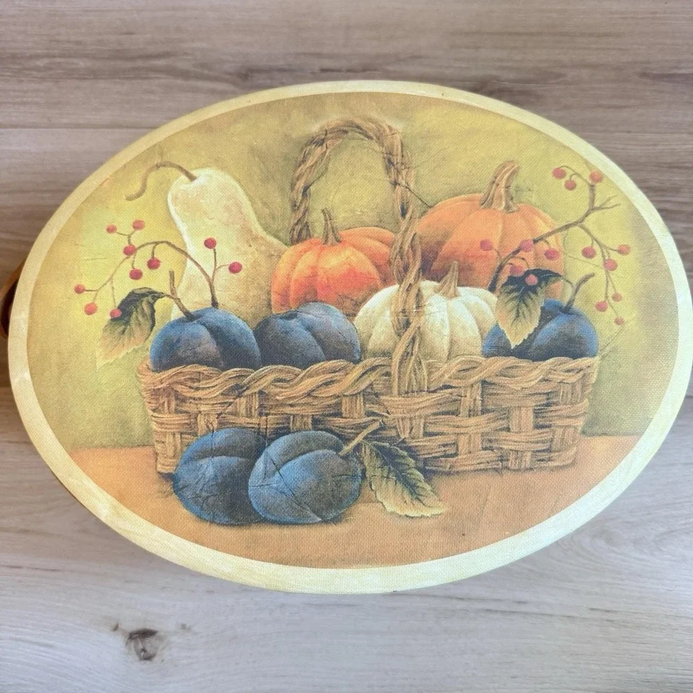 Harvest Fall Decor Basket with Lid and Handle Autumn Pumpkin